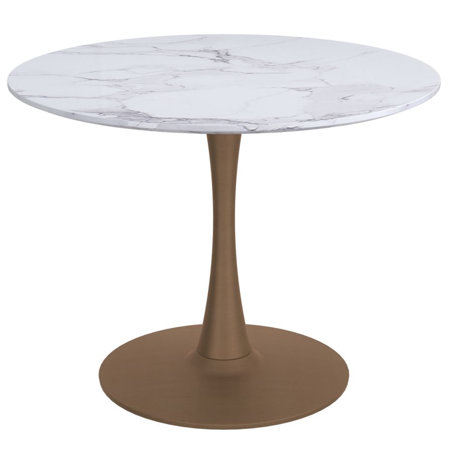 Acer 40" Round Dining Table in White Faux Marble and Aged Gold