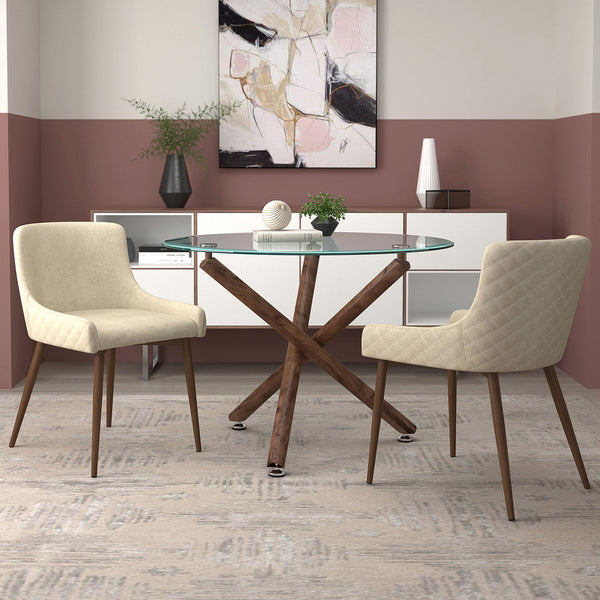 Bianca Side Chair - Beige with Walnut Legs