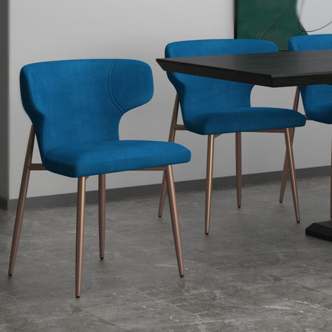 Akira Side Chair, Set of 2 in Blue and Aged Gold