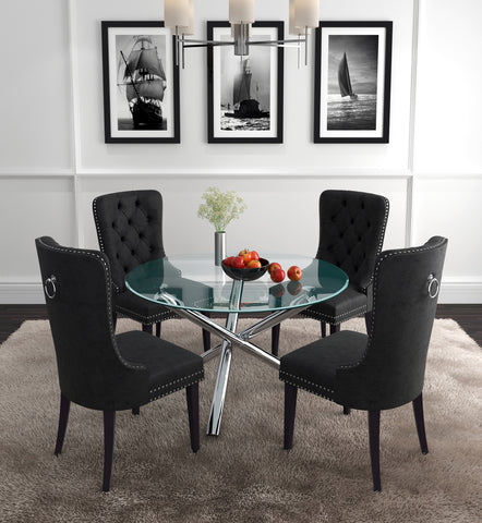 Kobe/Rizzo 5pc Dining Set, Chrome/Black