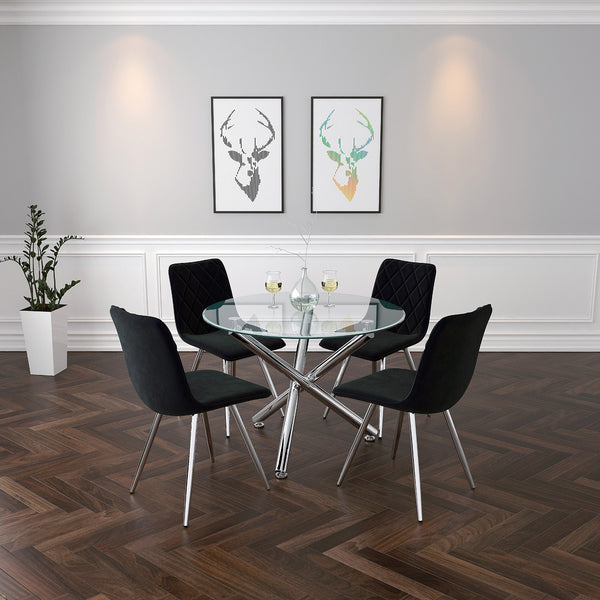 Kobe/Marlo 5pc Dining Set, Chrome/Black
