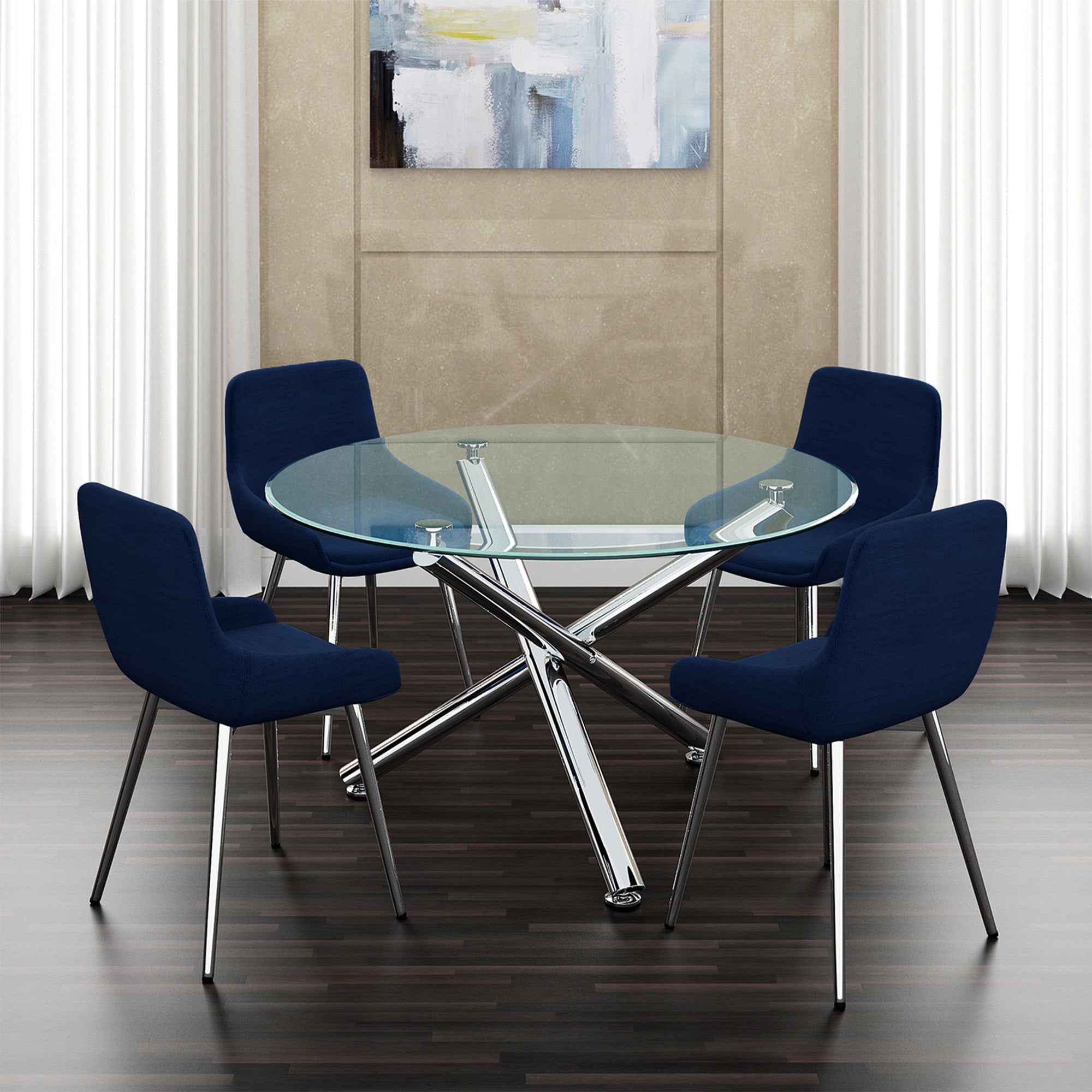 Kobe/Kaitlyn 5pc Dining Set, Chrome/Blue