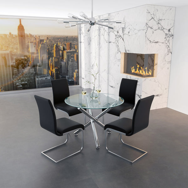 Kobe/John 5pc Dining Set, Chrome/Black