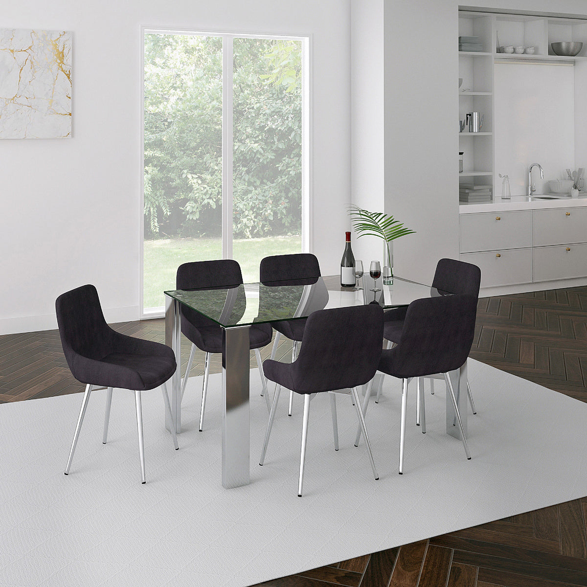 Frankfurt/Kaitlyn 7pc Dining Set, Chrome/Black