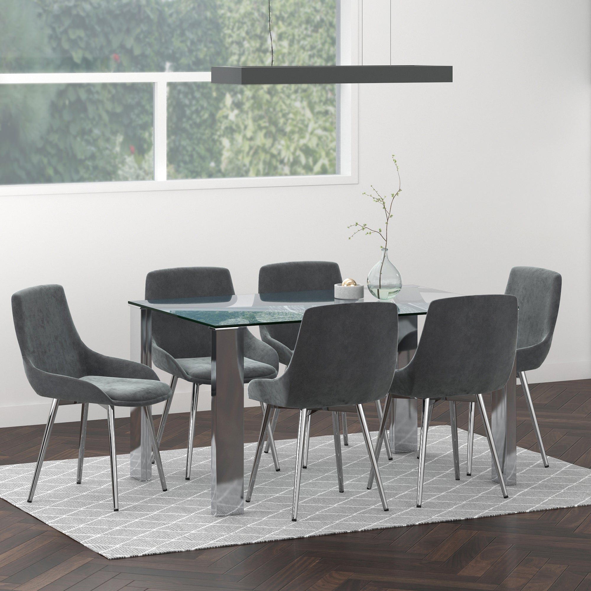 Frankfurt/Kaitlyn 7pc Dining Set, Chrome/Grey
