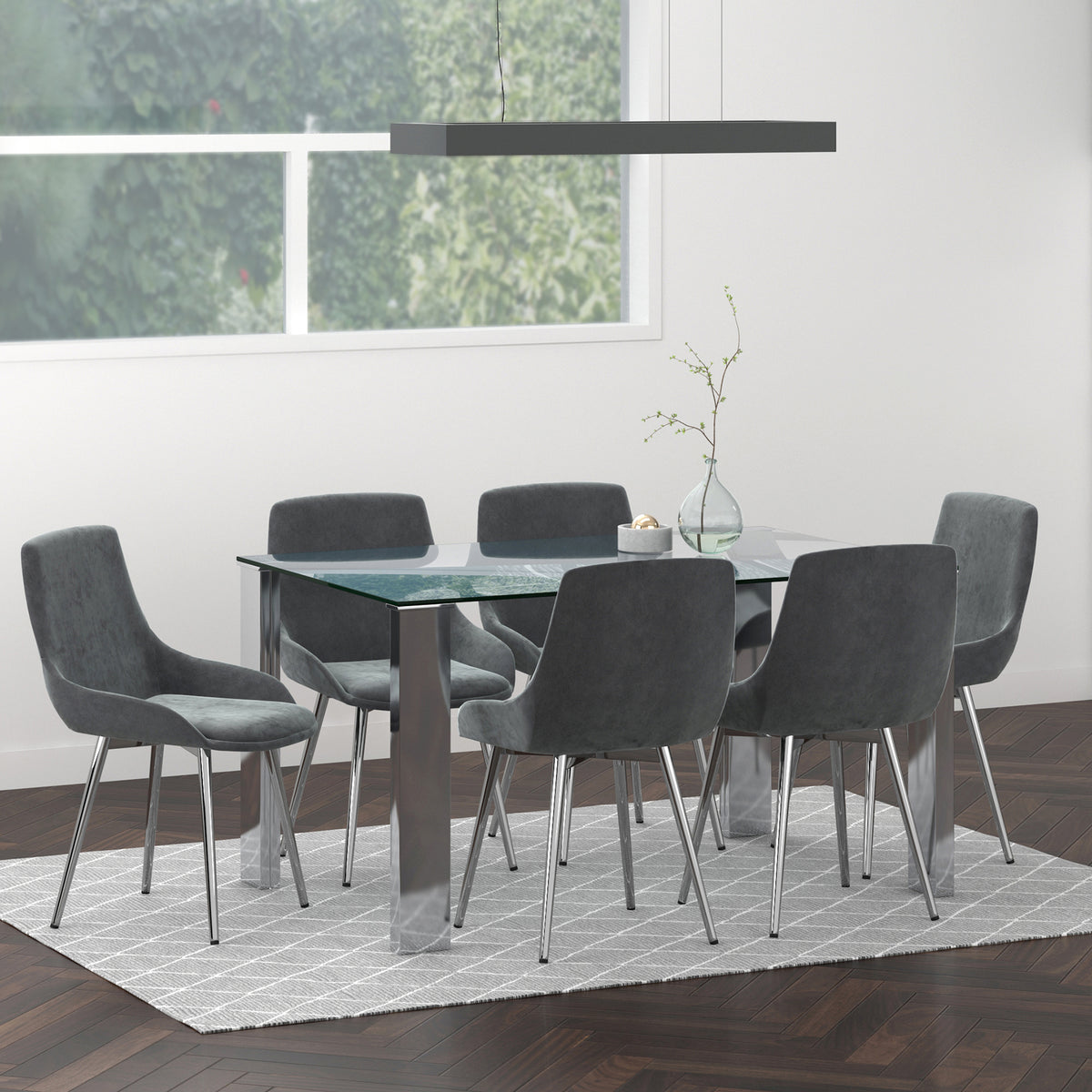 Frankfurt/Kaitlyn 7pc Dining Set, Chrome/Grey