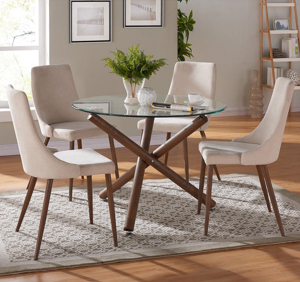 Kobe/Lisa 5pc Dining Set, Walnut/Beige