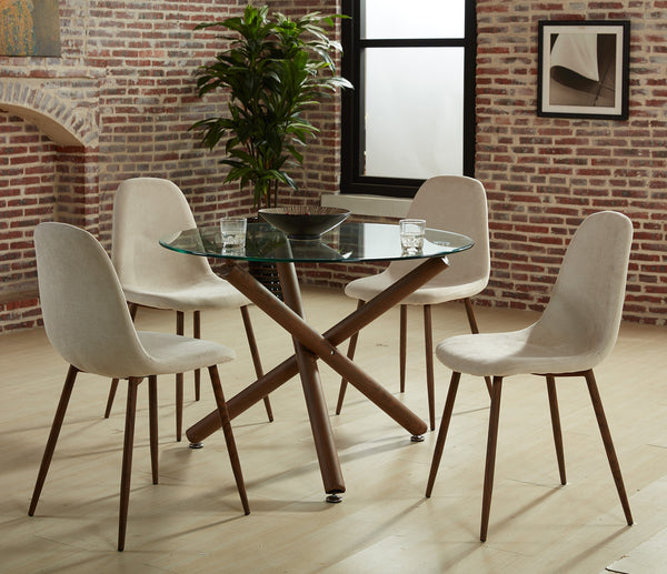 Kobe/Lynda 5pc Dining Set, Walnut/Beige