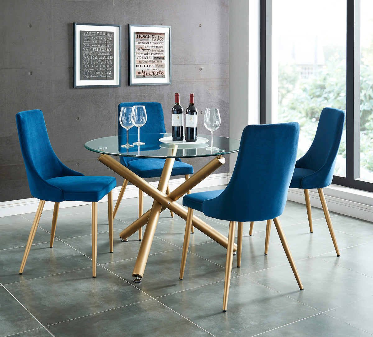 Kobe 5pc Dining Set, Gold/Blue