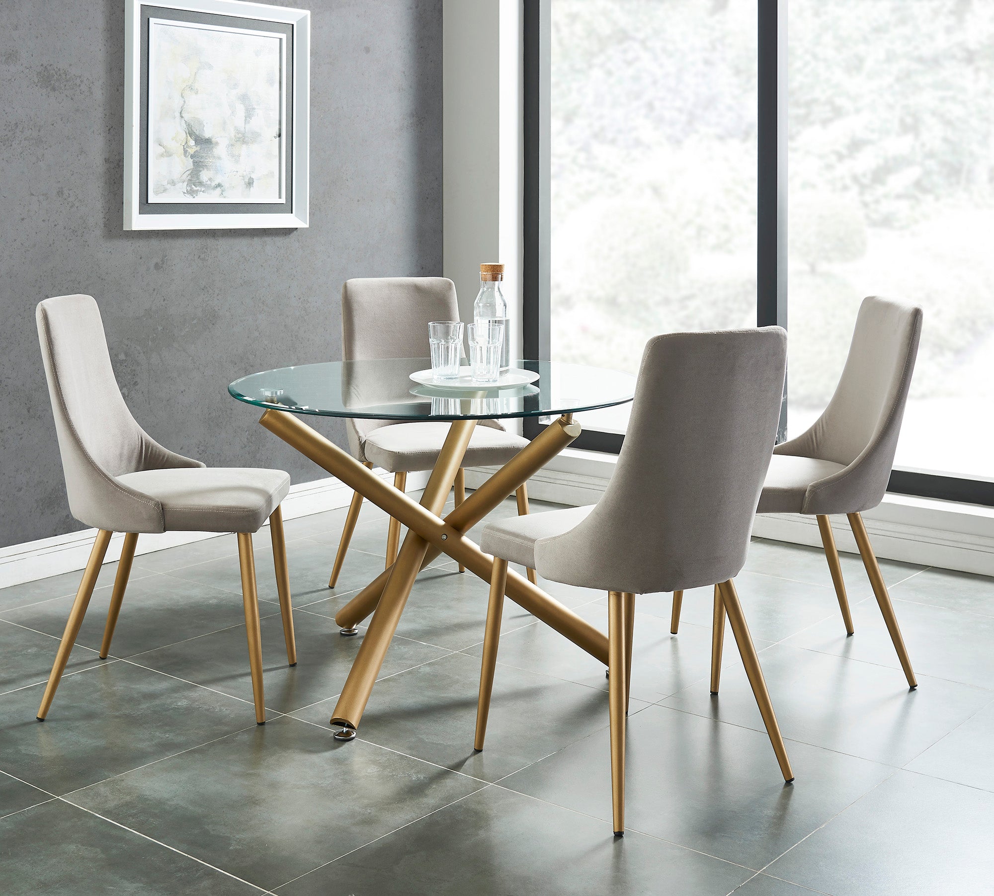 Kobe 5pc Dining Set, Gold/Grey