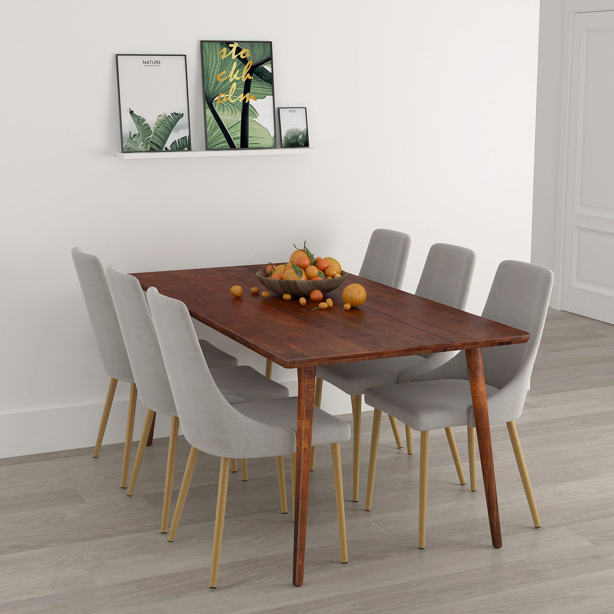 Arnav/Kelowna 7pc Dining Set, Walnut/Grey