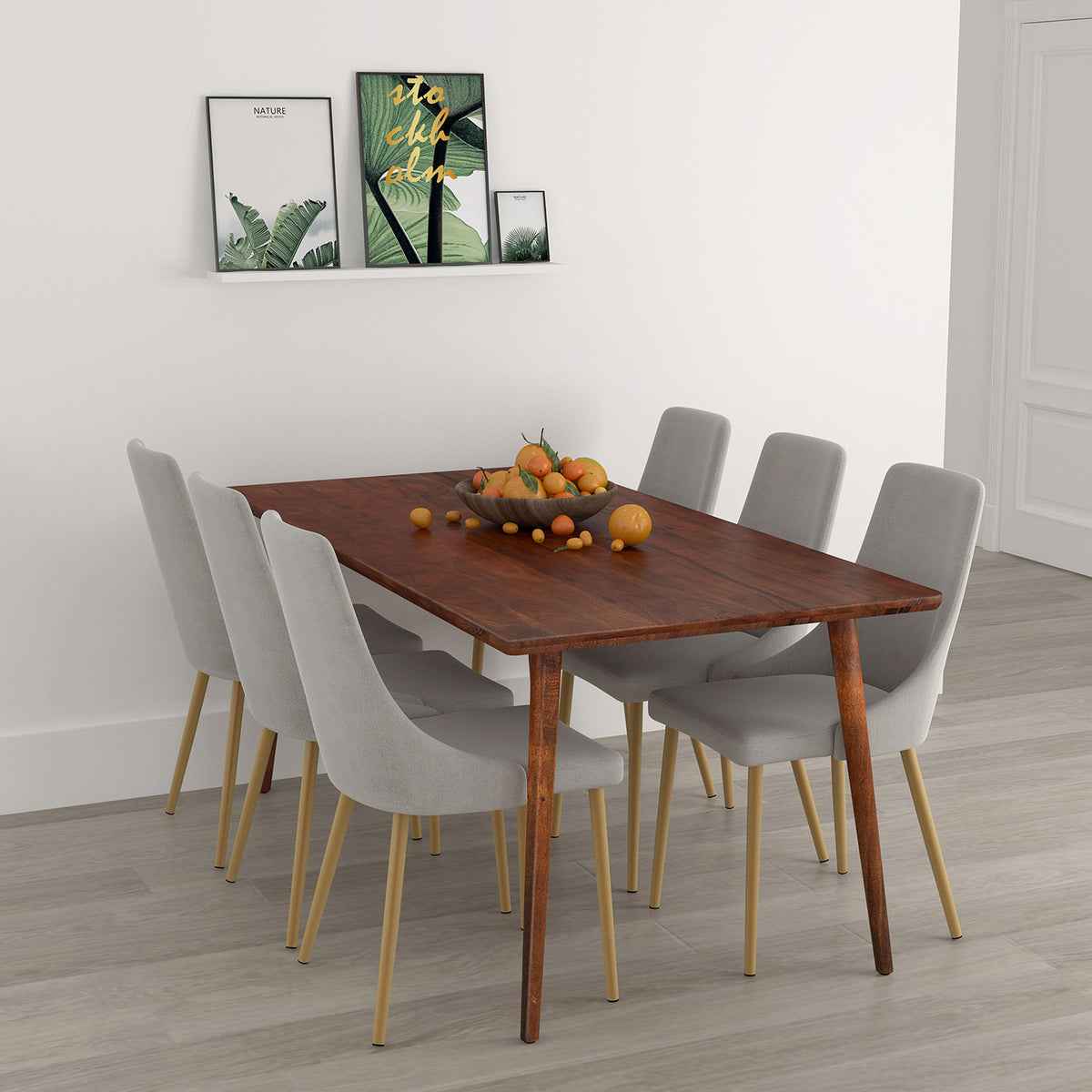 Arnav/Kelowna 7pc Dining Set, Walnut/Grey