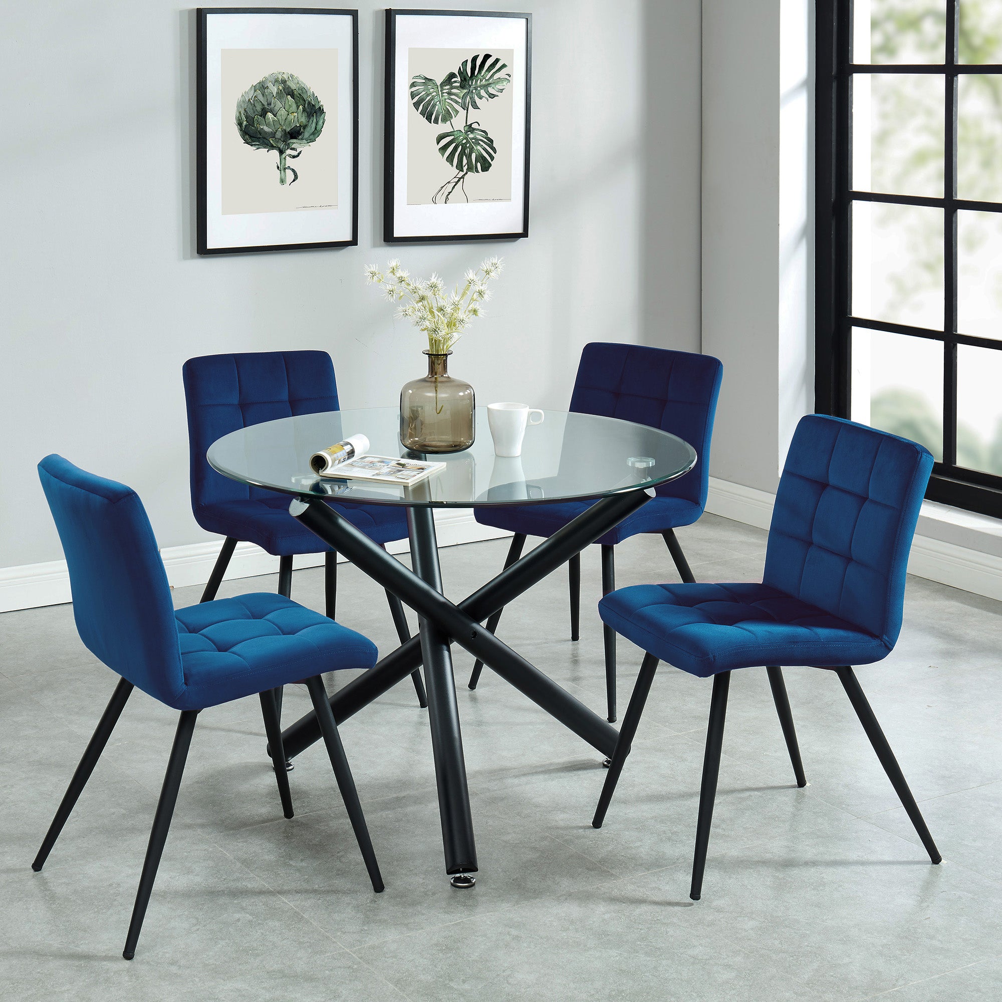Kobe/Suzette 5pc Dining Set, Black/Blue