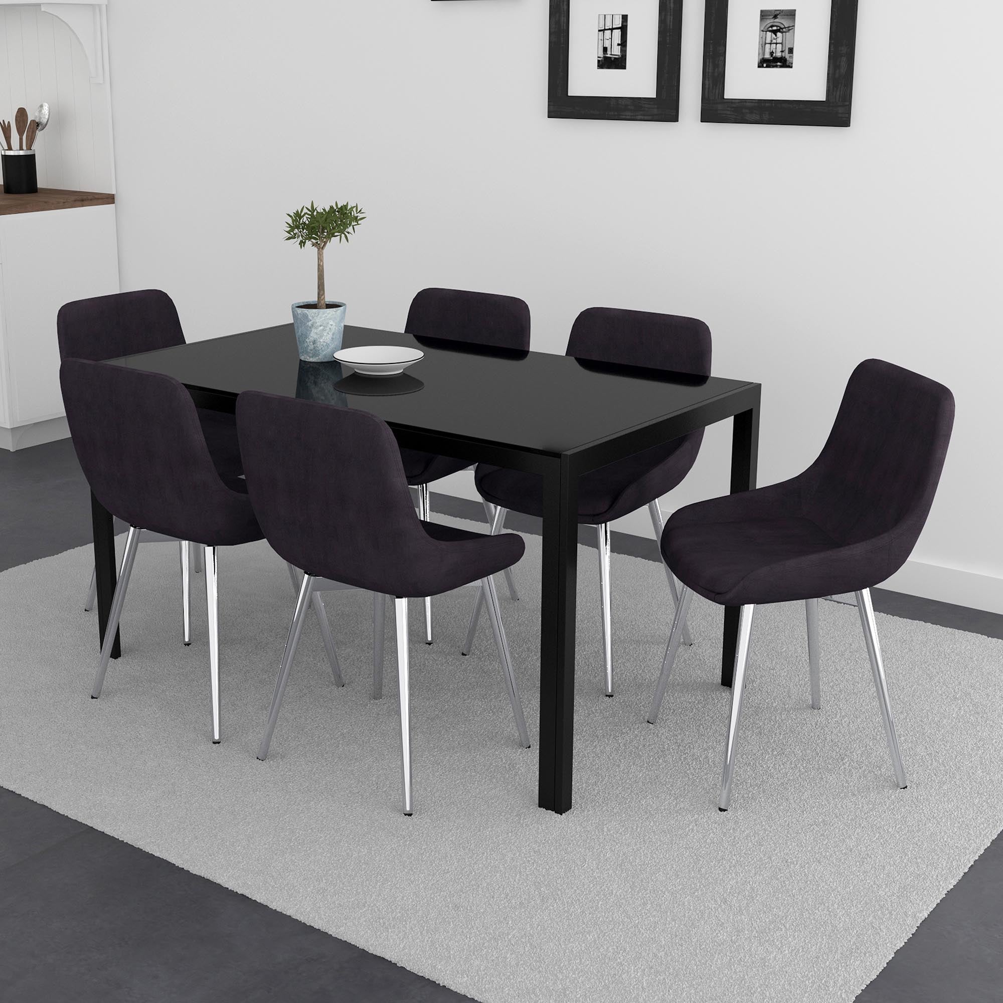Contra/Kaitlyn 7pc Dining Set, Black/Black