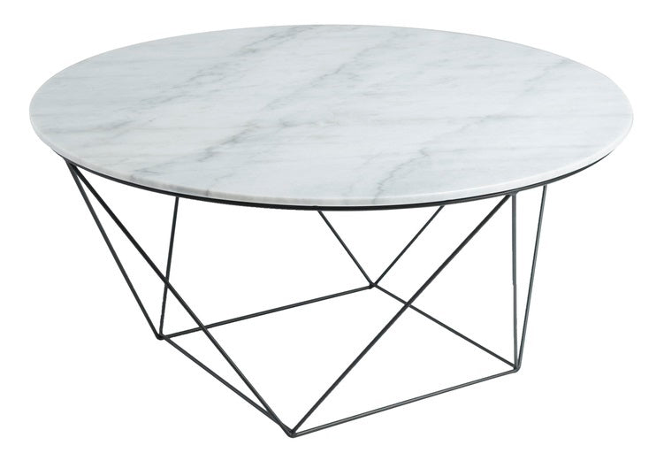 Valencia Round Coffee Table - White Marble/Matte Black