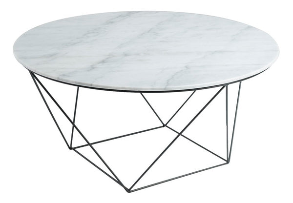 Valencia Round Coffee Table - White Marble/Matte Black