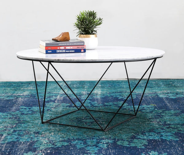 Valencia Round Coffee Table - White Marble/Matte Black