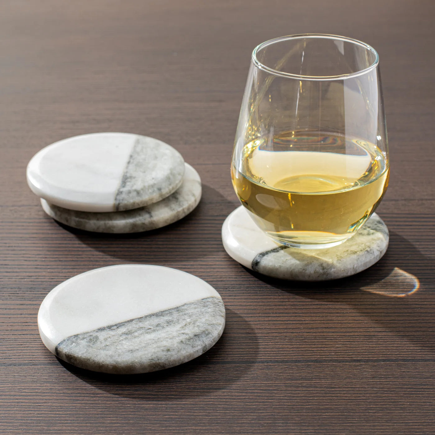 Two Tone Marble Round Coasters 4 Piece Set