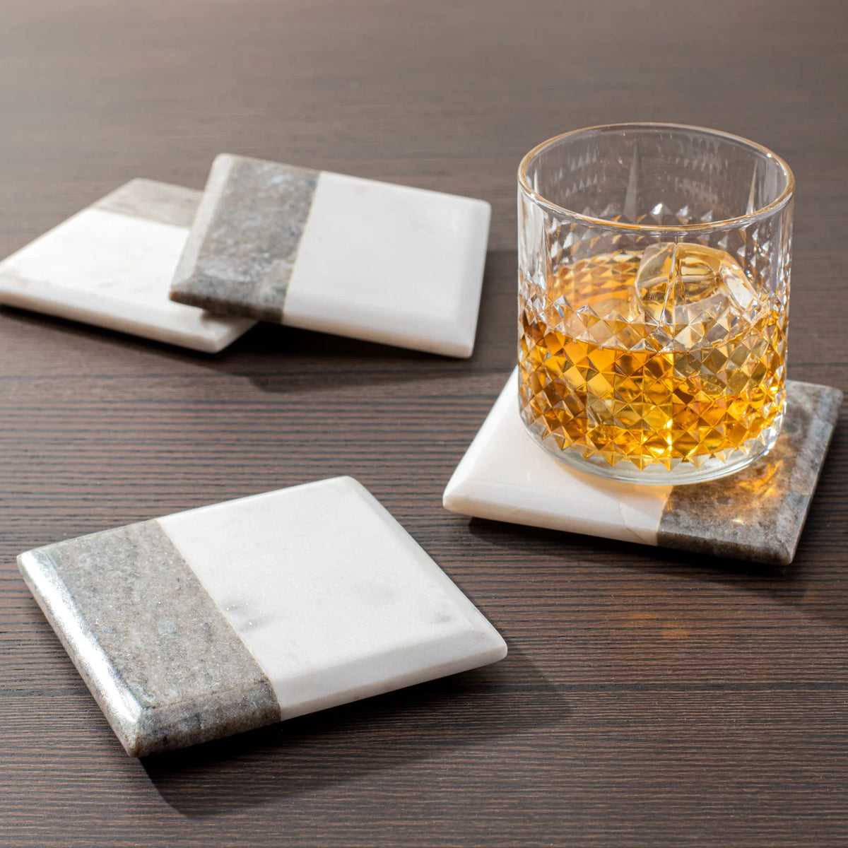 Two Tone Marble Square Coasters 4 Piece Set