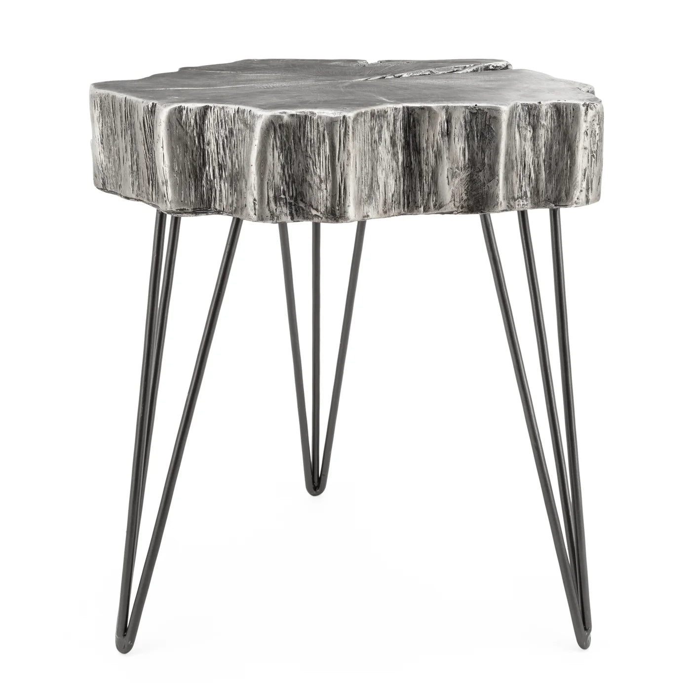 Tripod Faux Wood Top Silver 21h" Side Table