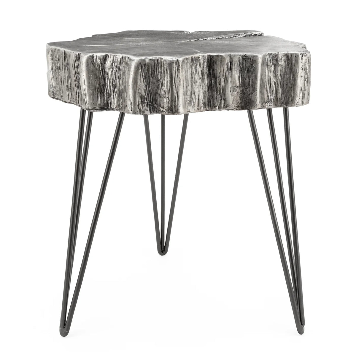 Tripod Faux Wood Top Silver 21h