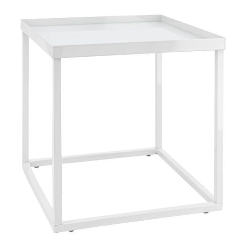 Cube Frame Glass Top 16 x 16" Stacking Table - White