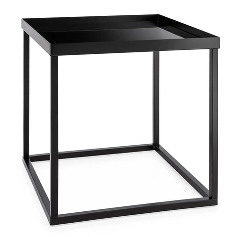 Cube Frame Glass Top 16 x 16" Stacking Table - Black