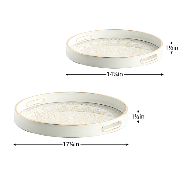 Savoy Gold Trim 2 Piece Round Tray Set - Florence