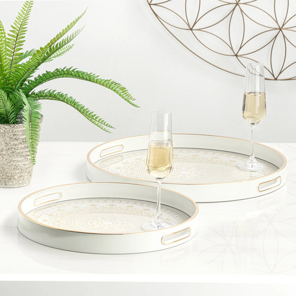 Savoy Gold Trim 2 Piece Round Tray Set - Florence