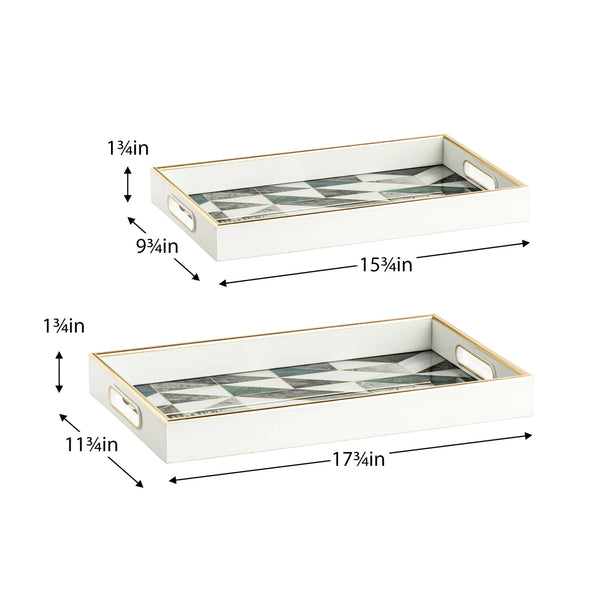 Savoy Gold Trim 2 Piece Rectangle Tray Set - Geometric Marble