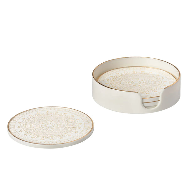Savoy Gold Trim 4 Piece Round Coaster Set - Florence