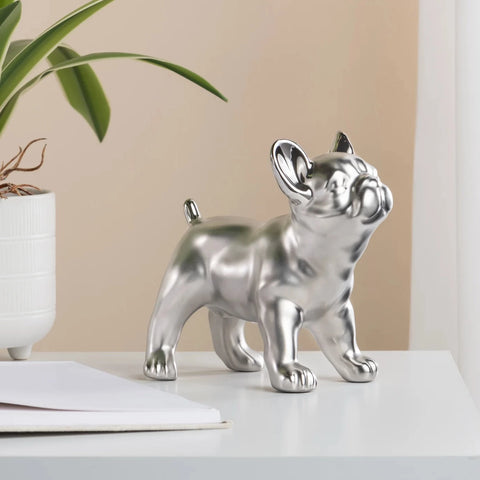 Bulldog Standing 6h" Ceramic Decor Sculpture- Silver