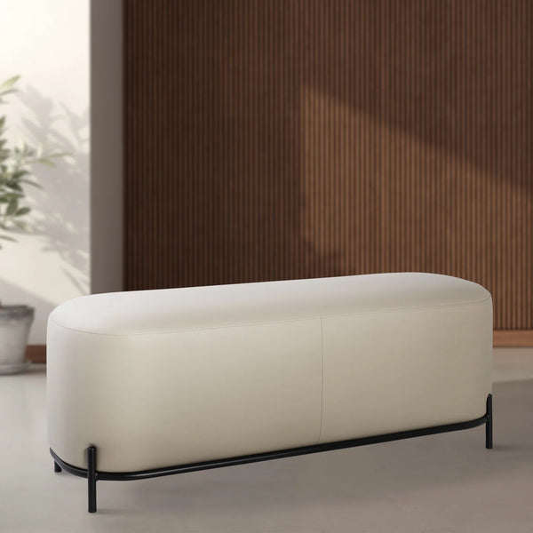 Pender Pin Leg Vegan Faux Leather Long Bench - Taupe