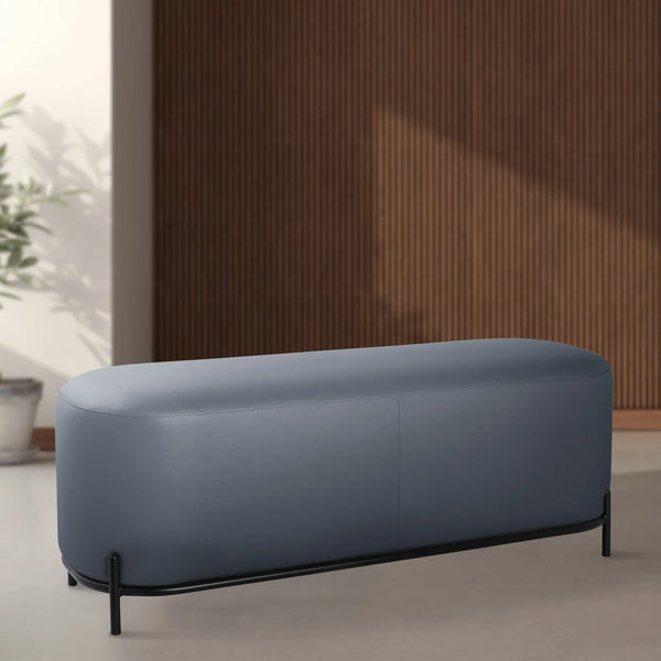Pender Pin Leg Vegan Faux Leather Long Bench - Midnight Blue
