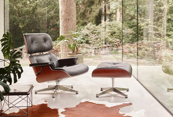 Charles Lounge Chair & Ottoman - Black Leather