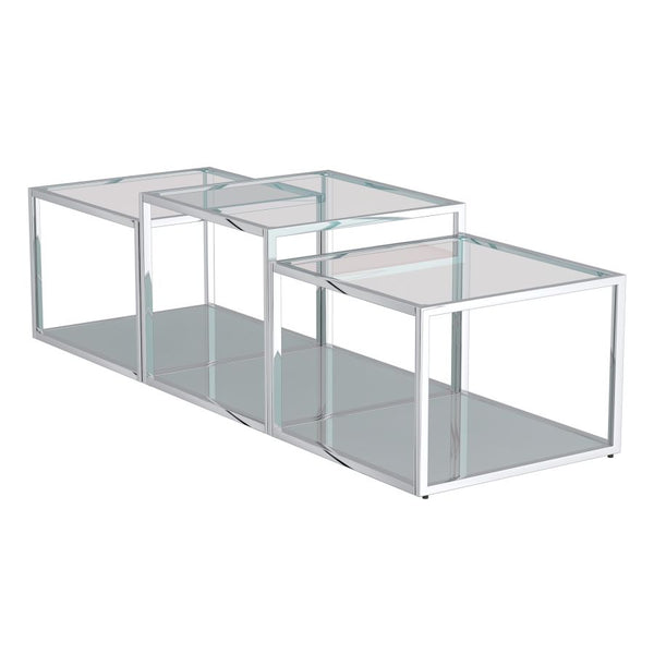 Casini 3pc Multi-Tier Coffee Table Set in Silver