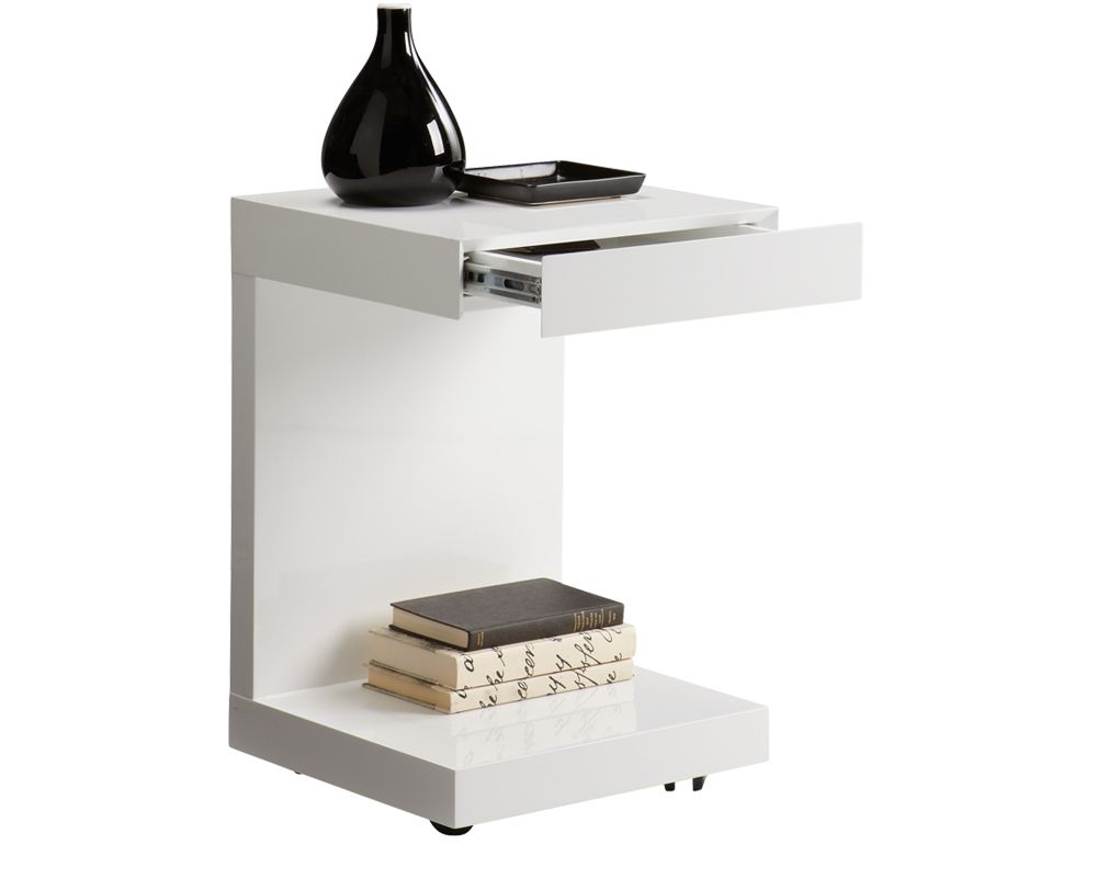 Bachelor End Table with Drawer - White