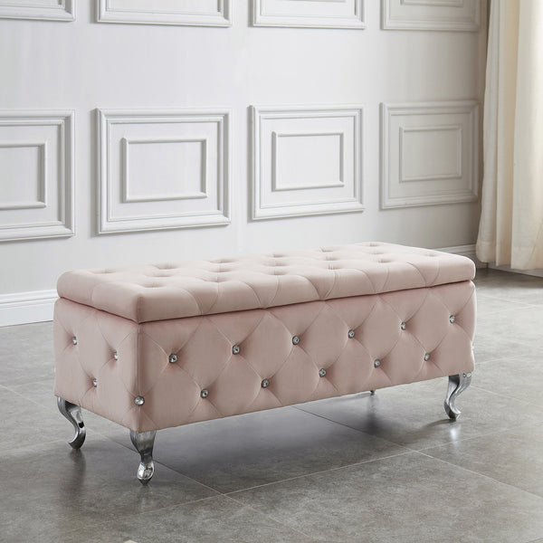 Monique Rectangular Storage Ottoman - Pink