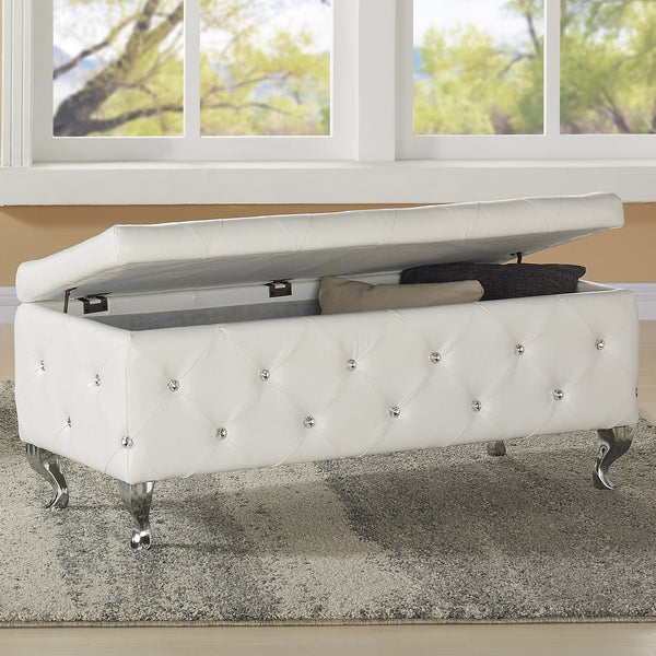 Monique Rectangular Storage Ottoman - White