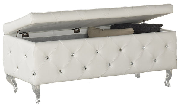 Monique Rectangular Storage Ottoman - White