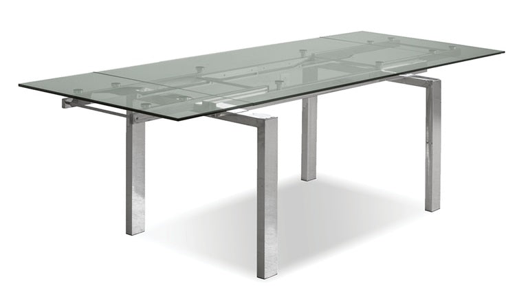 Cantro Clear Extension Dining Table - Polished SS Base