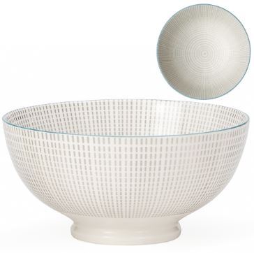 Kiri Porcelain 8" Large Bowl - Grey W/ Blue Trim