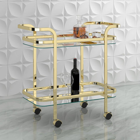 Zedd 2 Tier Bar Cart - Polished Gold