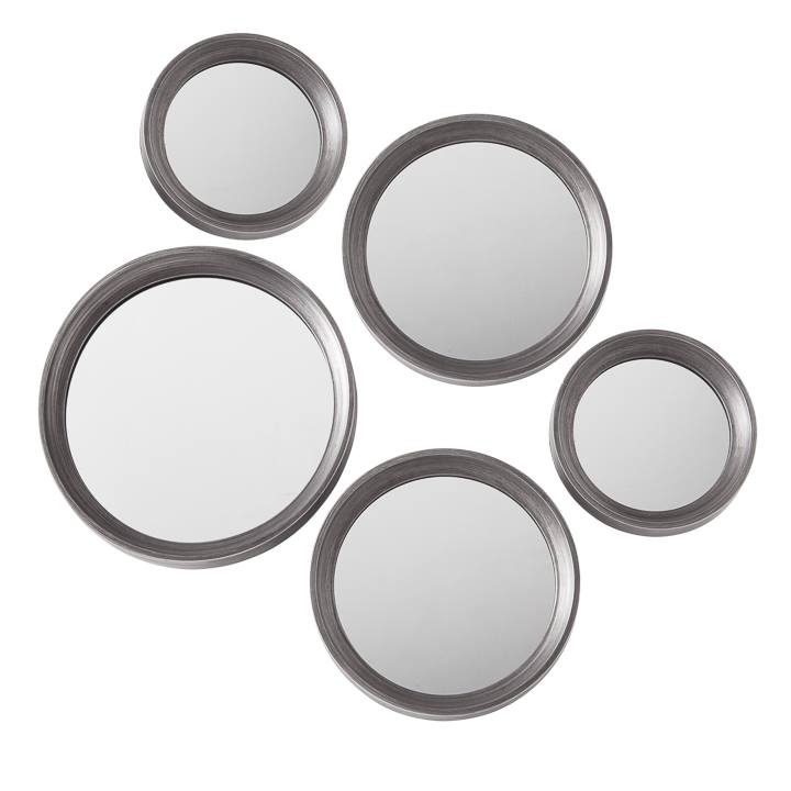Portico Round Antique Pewter 5 Piece Mirror Set