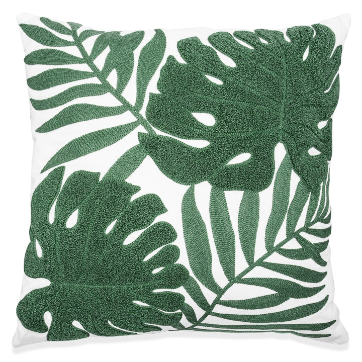 Tropical Leaf Chenille Embroidered Cushion