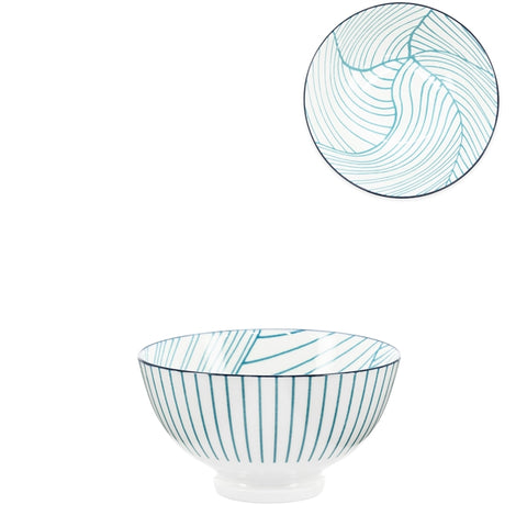 Kiri Porcelain 4.5" Small Bowl - Teal Linear Leaf