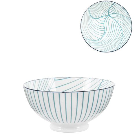 Kiri Porcelain 6" Medium Bowl - Teal Linear Leaf