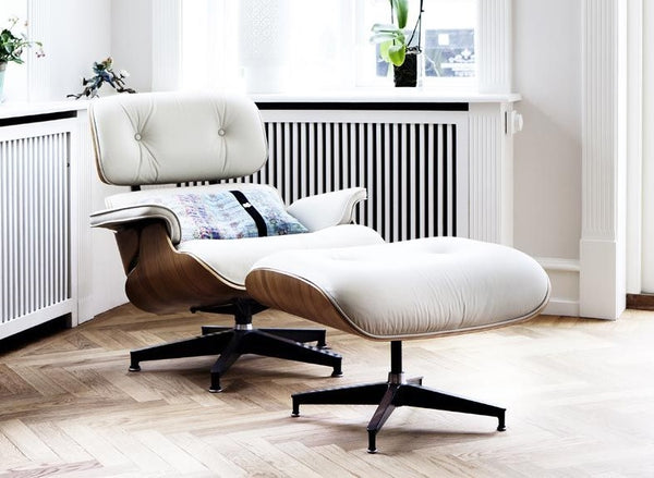 Charles Lounge Chair & Ottoman - White Leather