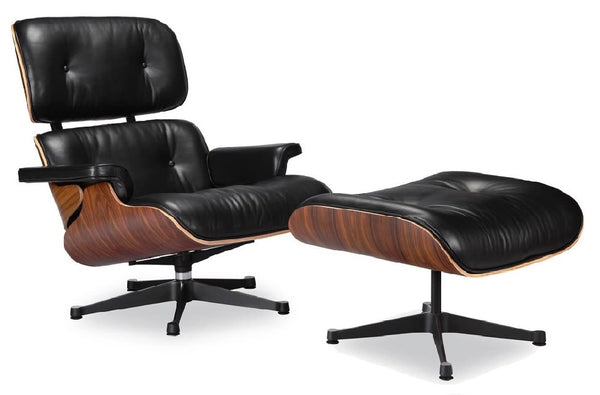 Charles Lounge Chair & Ottoman - Black Leather