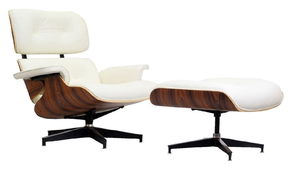 Charles Lounge Chair & Ottoman - White Leather
